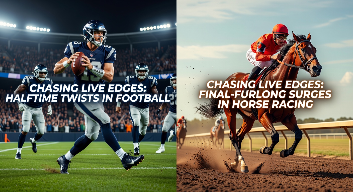 Football players celebrating a halftime comeback goal during a packed stadium match under floodlights, capturing the intensity of live betting shifts