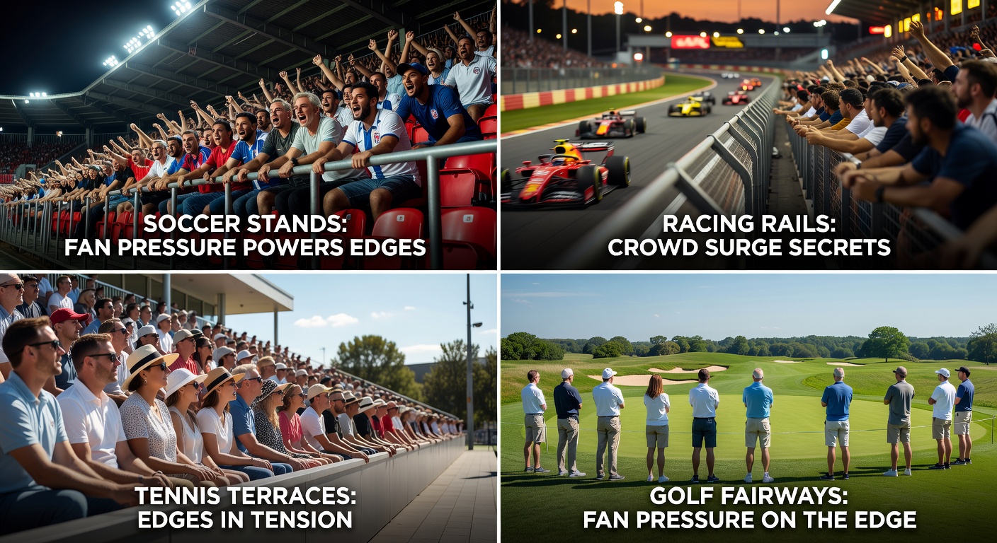 Packed soccer stands with fans creating a surge of noise and energy during a crucial match moment