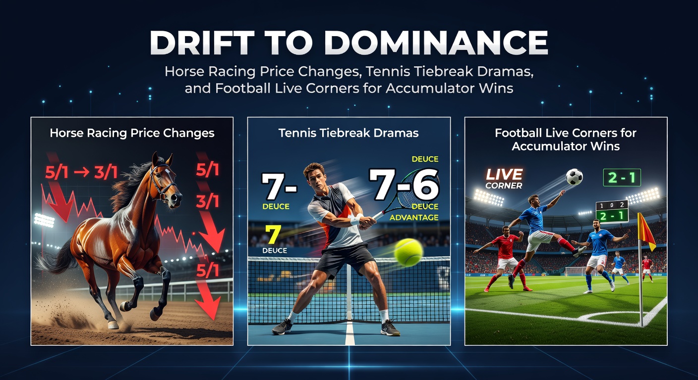 A tense horse racing finish with jockeys urging mounts forward amid drifting odds on the tote board, capturing the drift-to-dominance thrill.
