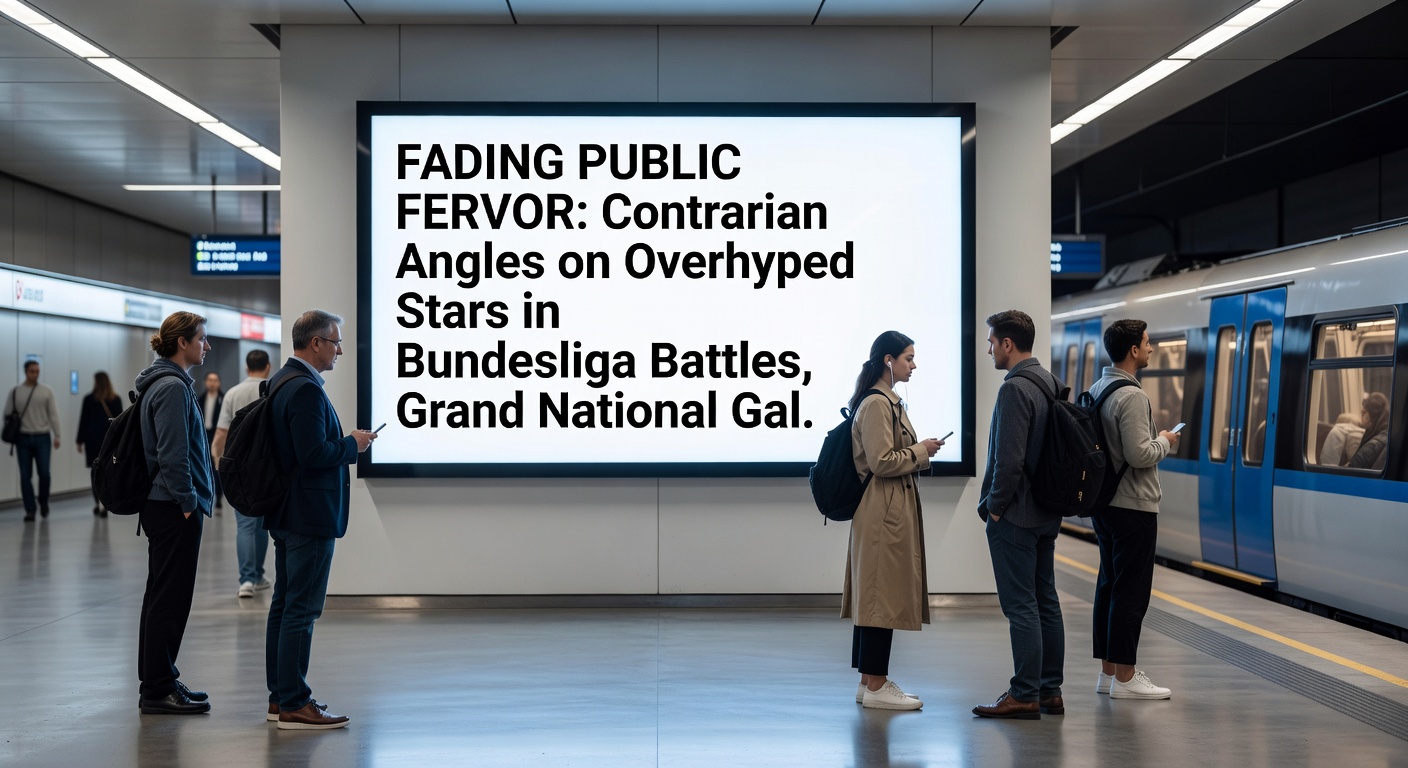 Grand National horses leaping a famous fence at Aintree, with a hyped favorite struggling amid the pack