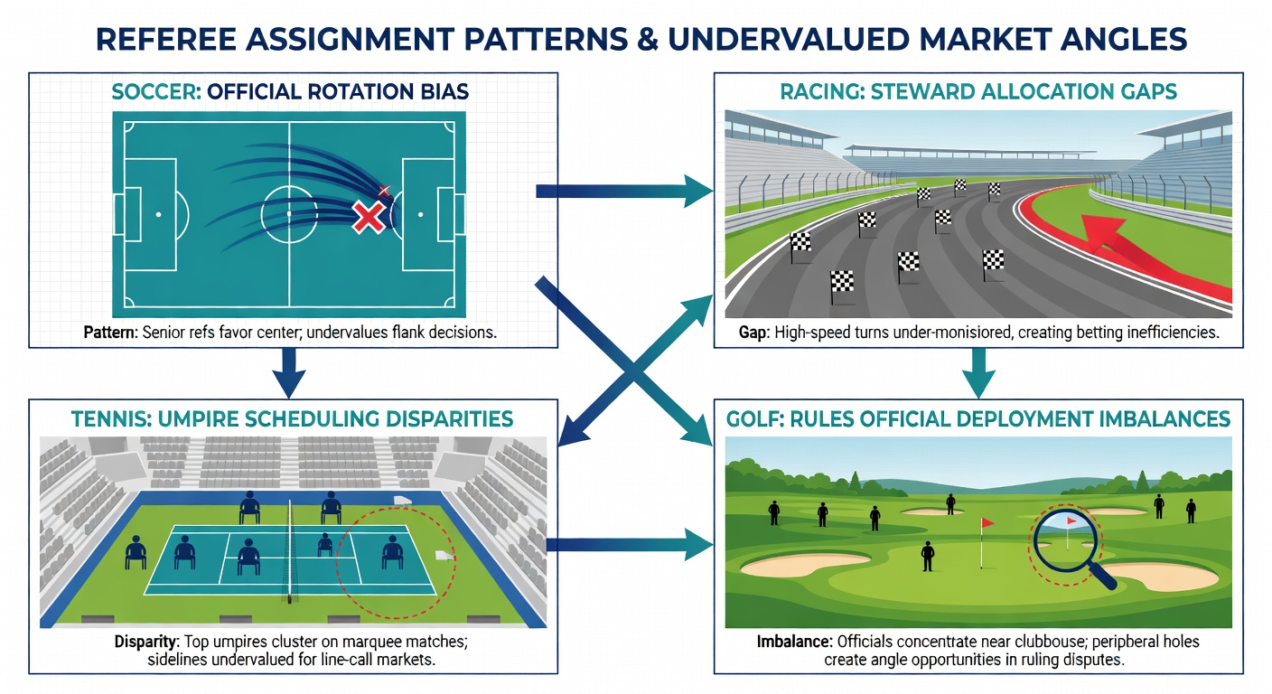 Stewards and umpires review decisions during horse racing meets and tennis tournaments where assignment patterns affect outcomes