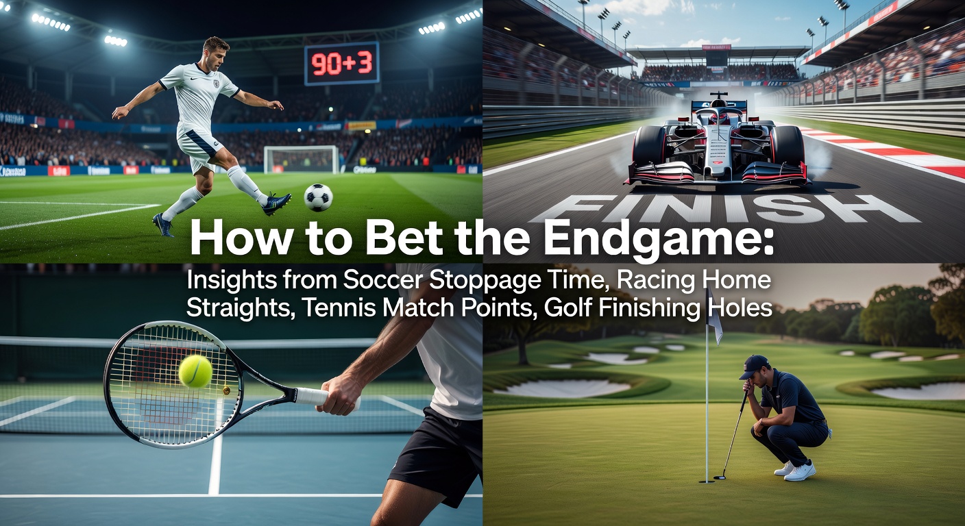 Dramatic soccer stoppage time goal celebration with players piling on, crowd erupting, highlighting high-stakes endgame moments across sports