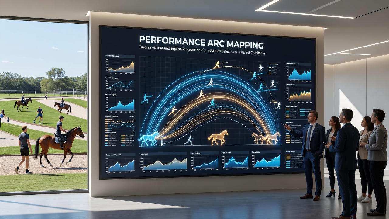 Equine stride analysis graph showing progression arcs over multiple race distances