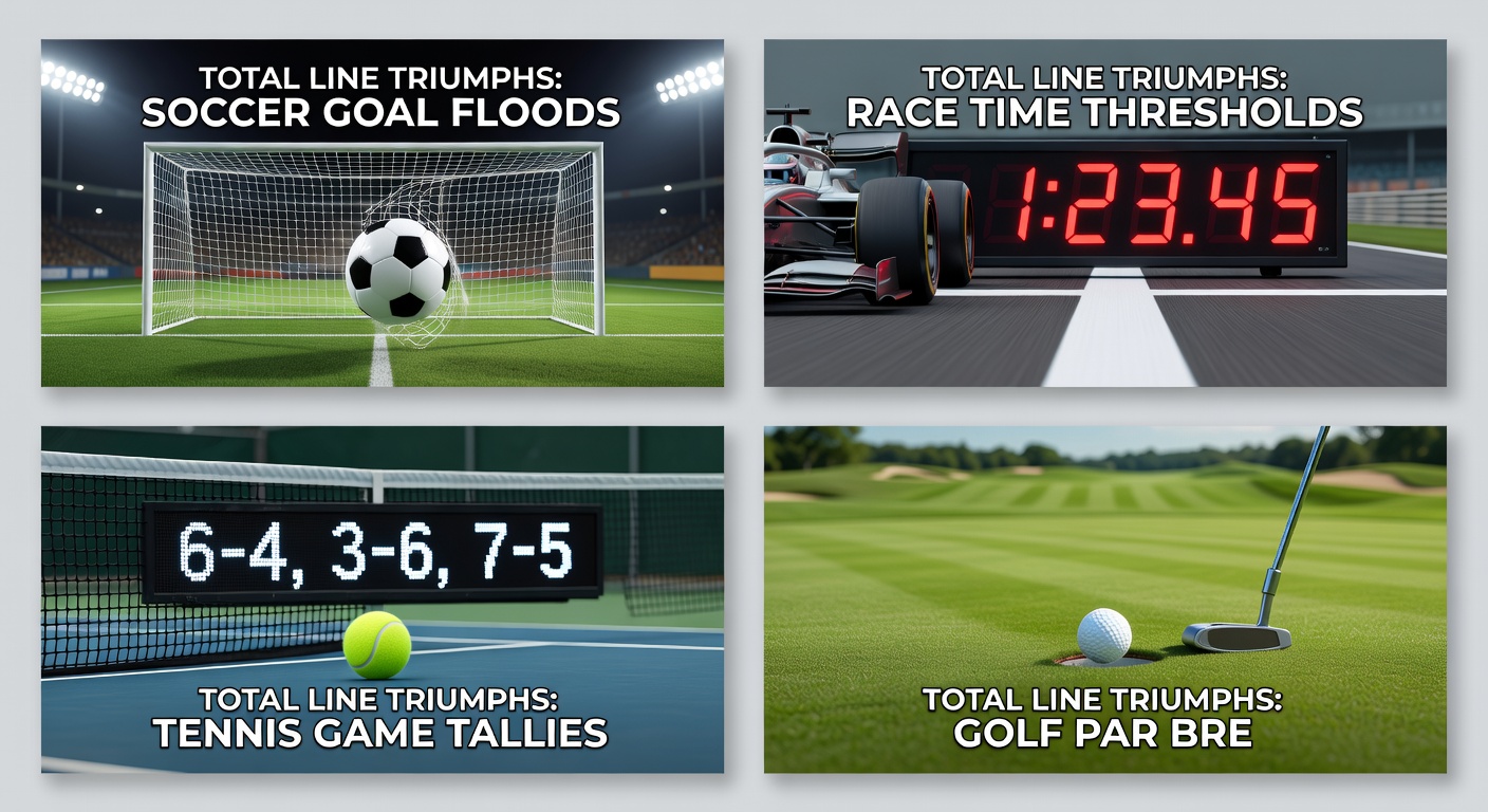 Close-up of a horse racing photo finish with digital timer highlighting a threshold breach, overlaid with soccer goal replays, tennis game counts, and golf par scorecards for cross-sport accumulator visualization